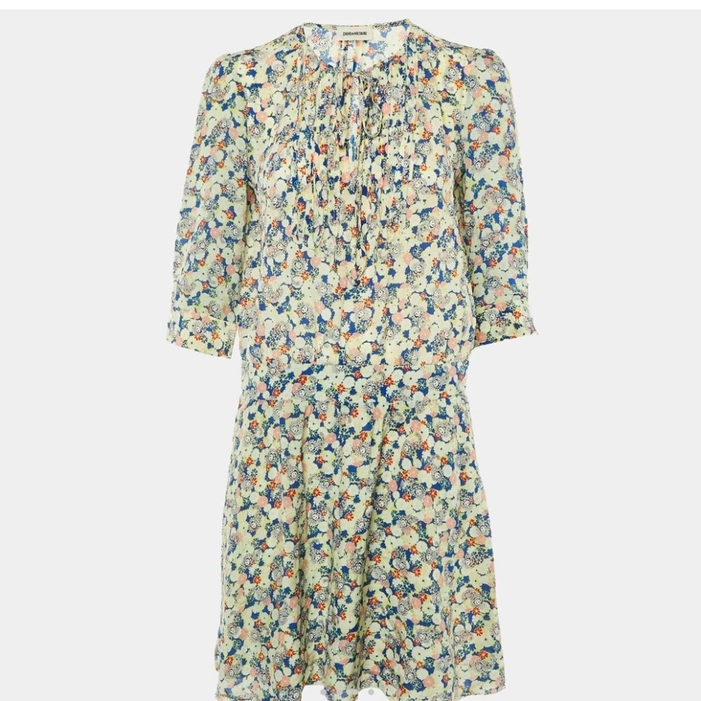 Zadig & Voltaire Remus dress 100% silk crepe de chine multi colored floral XS